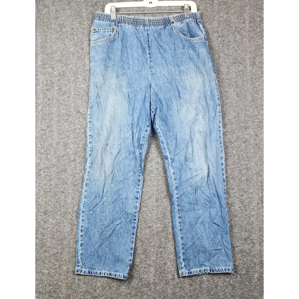 White Stag‎ Jeans Women Petite Blue Elastic Waist High Rise Mom Denim